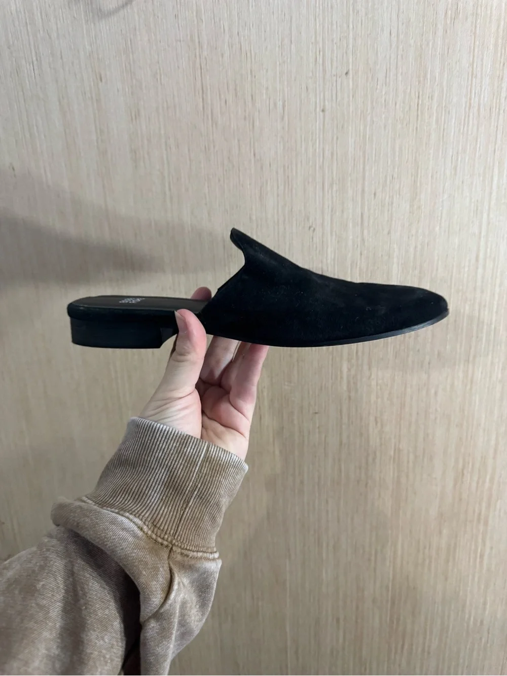 Women Eileen Fisher Black Real Leather Suede Small Heeled Slip-On Flat Size 8.5